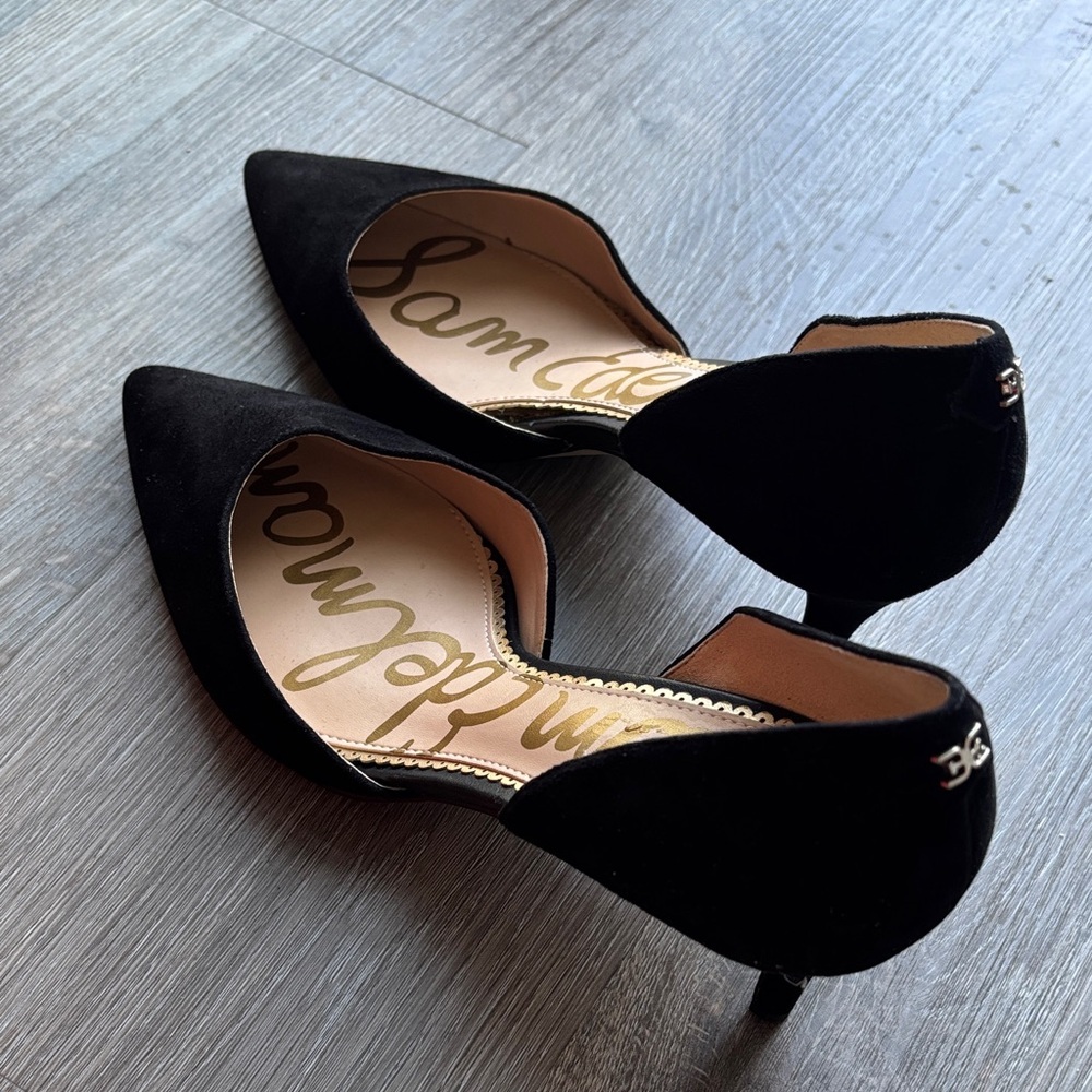 Sam Edelman Black Suede D'Orsay Pointed Toe Heels Size 9.5 - Picture 2 of 6